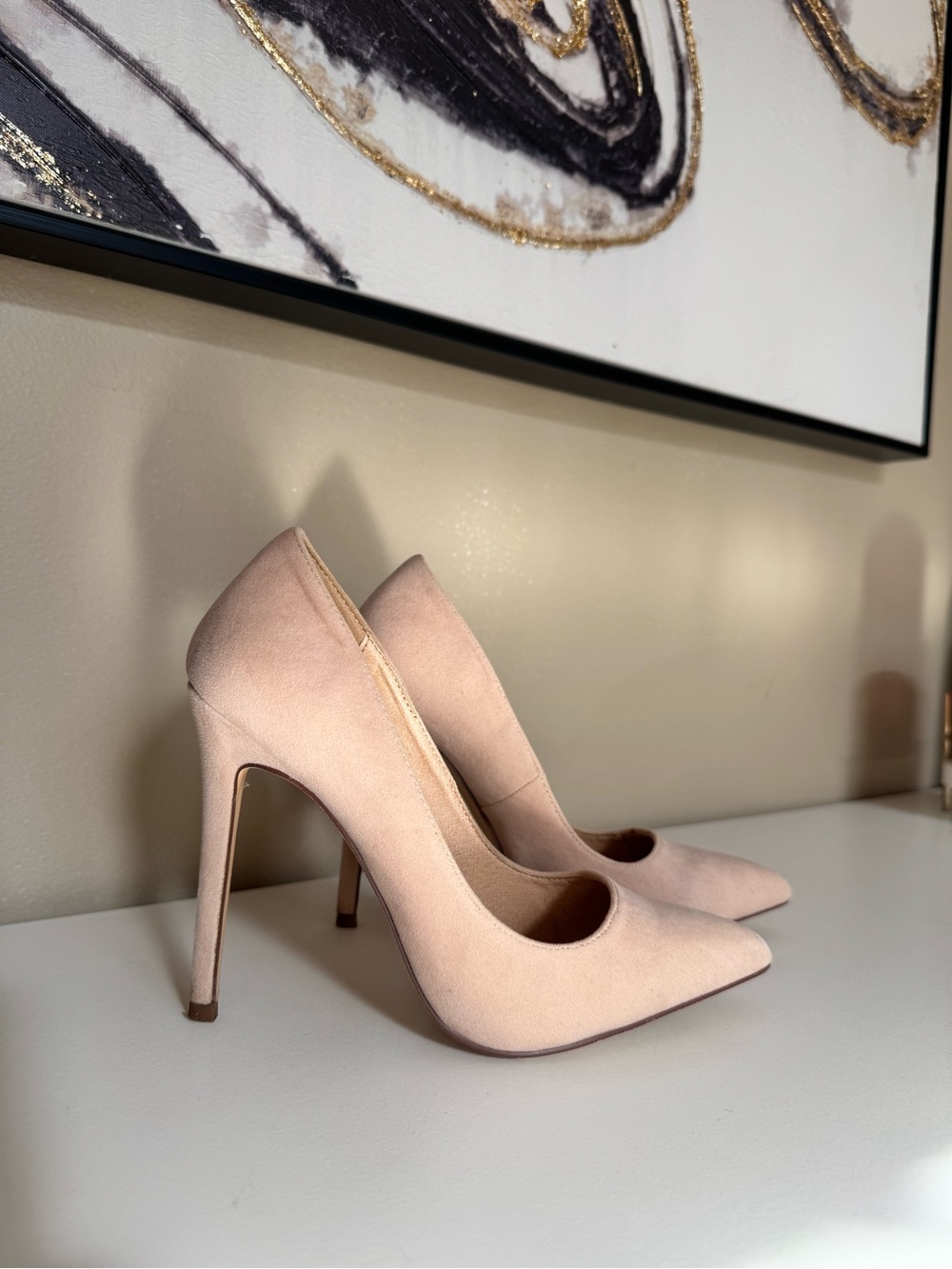 Liliana nude blush suede pointed toe stiletto heels
